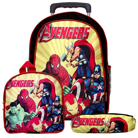 Kit Mochila Escolar Infantil Avengers Marvel De Rodinha