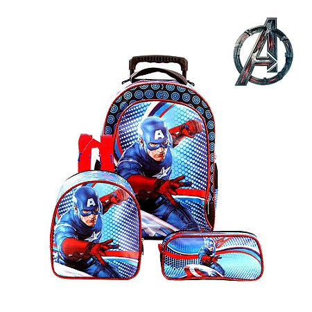 Kit Mochila Escolar Capitão América Avengers Com Rodinhas - Chic Outlet -  Economize com estilo!