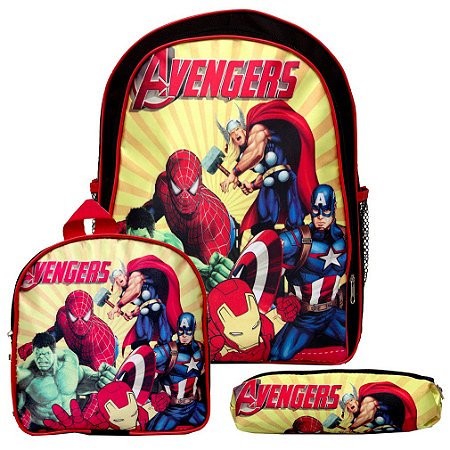 Kit Mochila Escolar Infantil Avengers Marvel De Costas