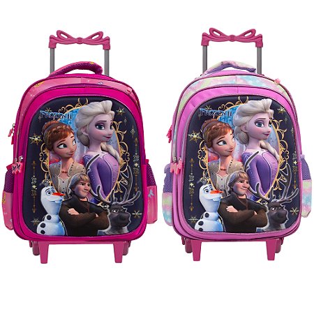 Kit Mochila Escolar Disney Frozen 2 Elsa e Anna com Rodinhas