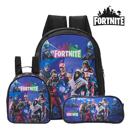 Kit Mochila Escolar Bolsa Jogo Fortnite Gamer Costas