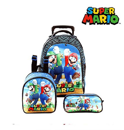 Kit Mochila Escolar Infantil Super Mario E Luigi Com Rodinha