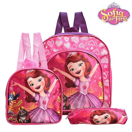 Kit Mochila Escolar Pequena Princesa Sofia De Costas Rosa