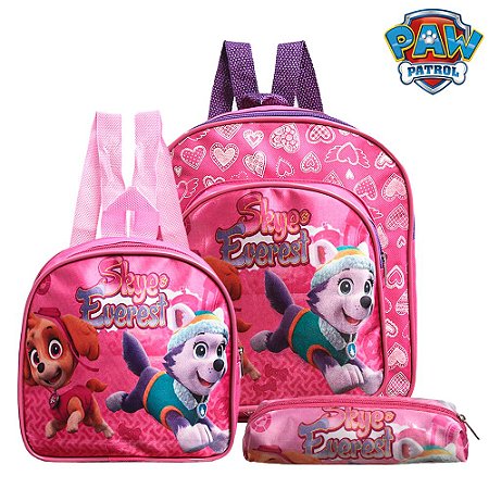 Kit Mochila Escolar Pequena Patrulha Canina Skye Costas