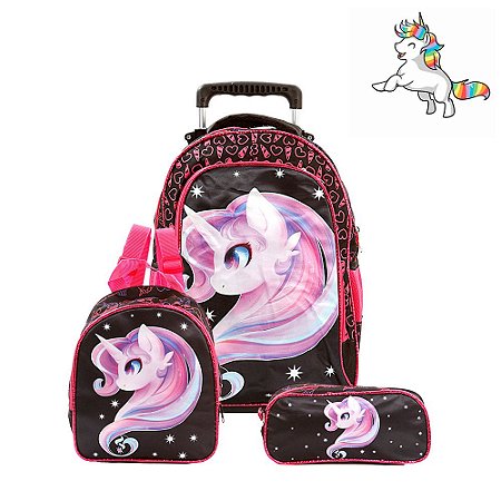 Kit Mochila Escolar Bolsa Unicórnio My Little Pony Rodinha