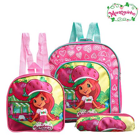 Kit Mochila Escolar Pequena Moranguinho Rosa De Costa