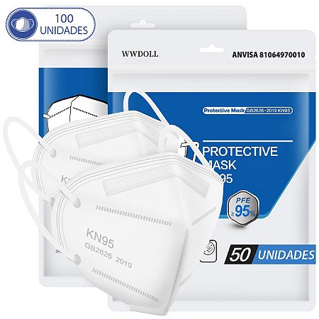 100 Máscaras Respiratórias KN95 Branca WWDoll Código Anvisa