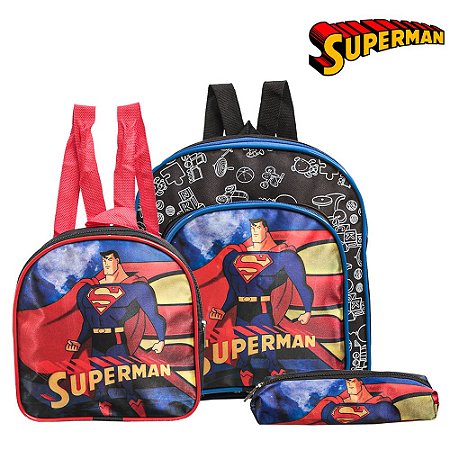 Kit Mochila Escolar Pequena Super Man Herói Costas