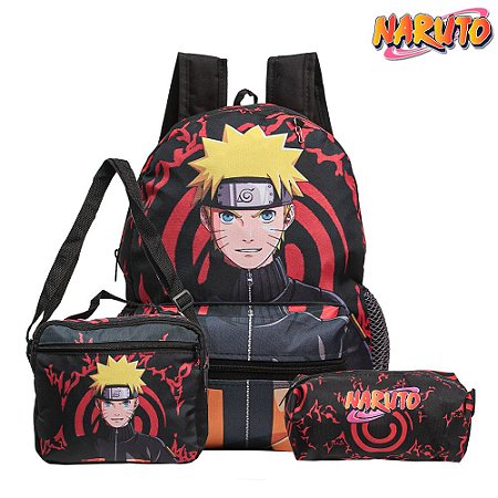 Mochila Escolar Uzumaki Naruto Costas Kit Lancheira+Estojo