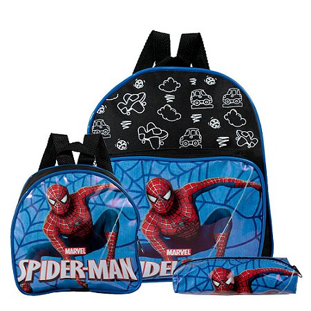 Mochila Escolar Herói Spider Man Costa Lancheira+Estojo