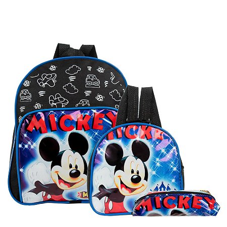 Mochila Escolar Disney Mickey Mouse Costa Lancheira+Estojo