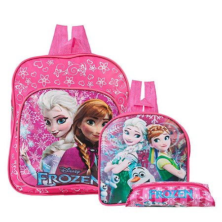 Kit Mochila Escolar Elsa Anna Frozen Disney Lancheira+Estojo