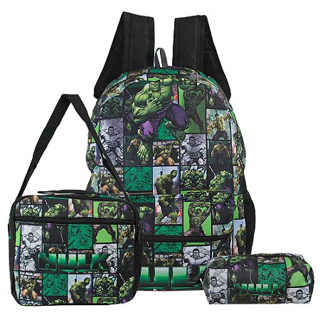 Mochila Escolar Juvenil Incrível Hulk Costa Lancheira+Estojo