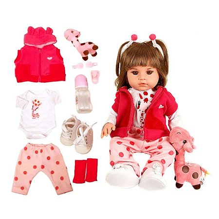 Boneca Baby Reborn Realista Girafinha Com Cabelos Castanhos