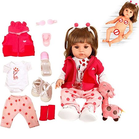 Boneca Bebê Reborn Girafinha Menina Silicone 48cm Olhos Cast - Chic Outlet  - Economize com estilo!