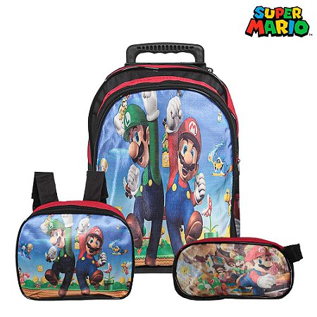 Kit Mochila Escolar Infantil Super Mario E Luigi Rodinhas