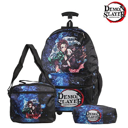 Mochila Escola Demon Slayer Rodinha Kit Lancheira+Estojo