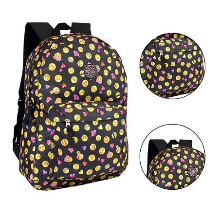 Mochila Escolar Infantil Bolsa Emoji Preta Grande Costas