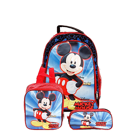 Mochila Infantil Escola Mickey Mouse Disney Lancheira+Estojo