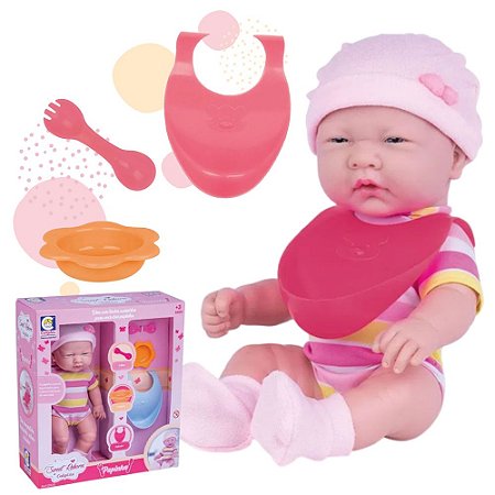 Boneca de Silicone Papinha Divertida com Acessórios