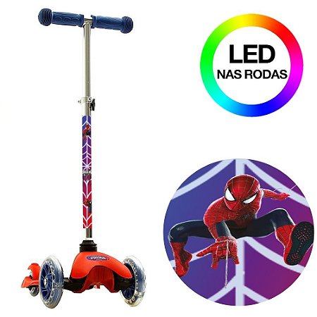 Patinete Homem Aranha Vermelho de 3 Rodas com Led