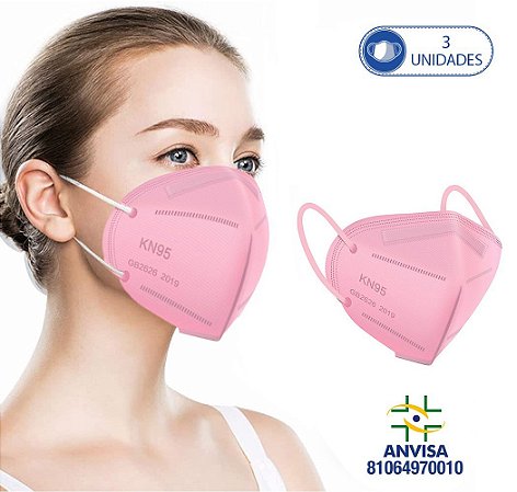 3 Máscaras Respiratórias KN95 PFF2 WWDoll 5 Camadas Rosa