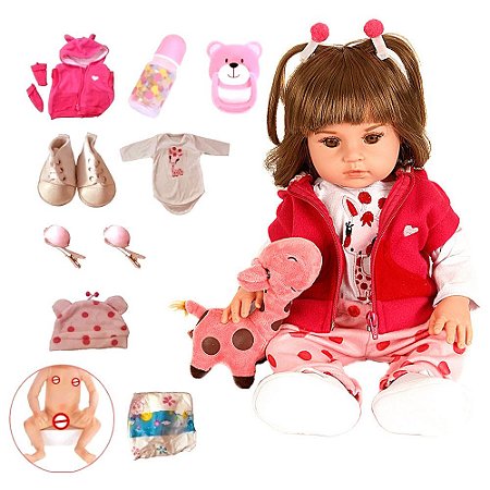 Boneca Bebê Reborn Girafinha Menina Silicone 48cm Olhos Cast - Chic Outlet  - Economize com estilo!