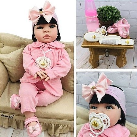 Bebê Reborn Realista Loira De Silicone Princesa Real Rosa na