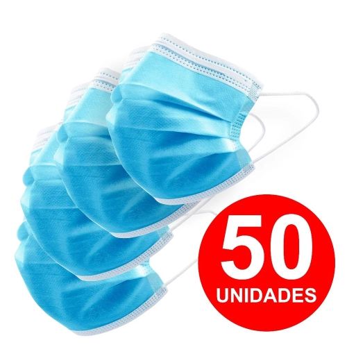50 Unid Mascara De Proteção Descartável Azul Tnt Tripla Face