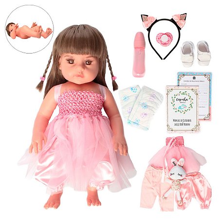 Bebe Reborn Realista Girafinha Menina de Silicone 48cm Olhos