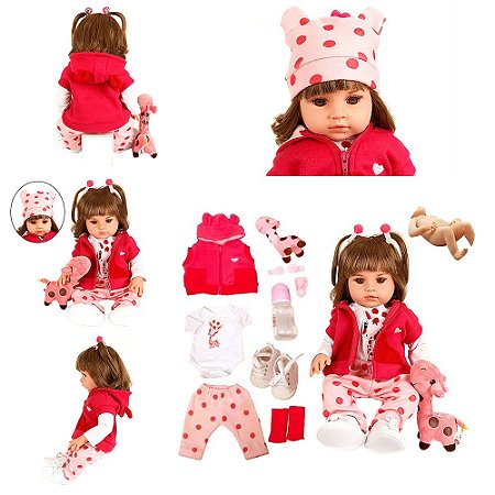 Boneca Bebê Reborn Girafinha Menina Silicone 48cm Olhos Cast - Chic Outlet  - Economize com estilo!