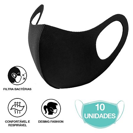 Máscaras Não Descartáveis de Neoprene Preta Unissex 10 un