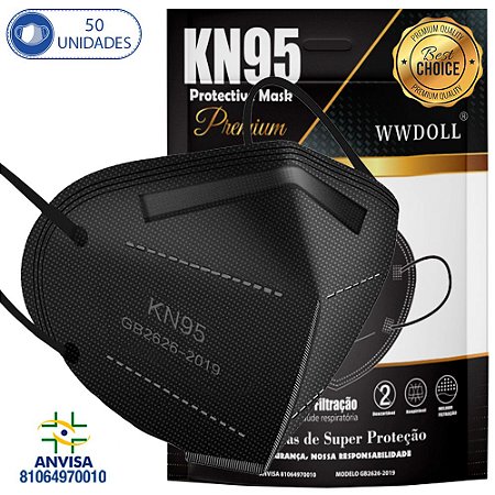 50 Máscaras Descartáveis KN95 PFF2 WWDoll 5 Camadas c Anvisa