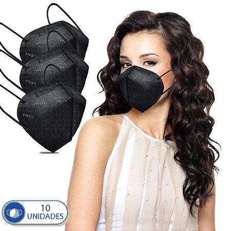 10 Máscara Não Reutilizáveis PFF2 KN95 Pretas Para Proteção