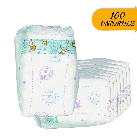 Kit 100 Fraldas Descartável Infantil Para Bebê Gel Super Abs