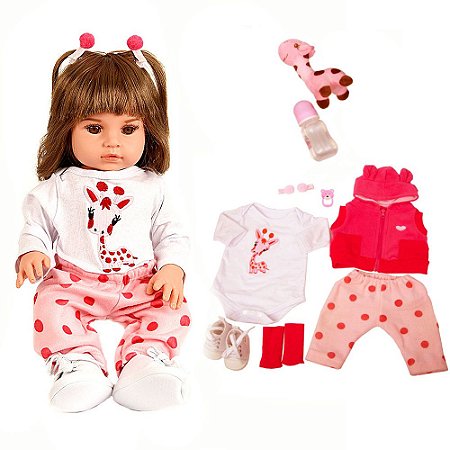 Boneca Bebê Reborn Girafinha Menina Silicone 48cm Olhos Cast - Chic Outlet  - Economize com estilo!