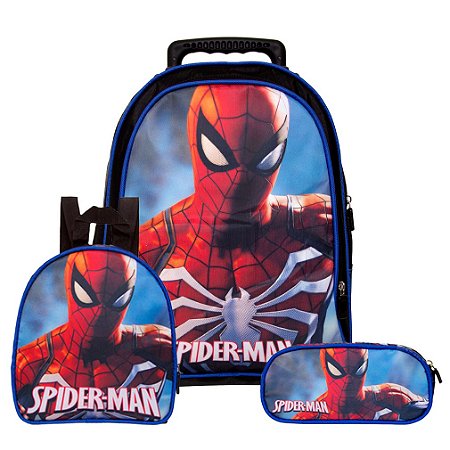 Kit Mochila Escolar Infantil Homem Aranha Marvel de Rodinhas