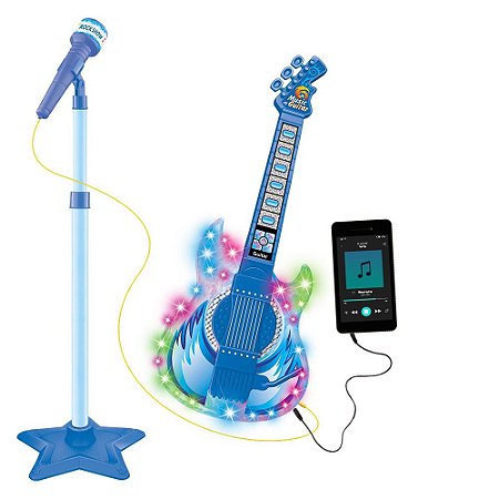 Guitarra com Microfone Rock Show Azul com Luzes e Entrada P2