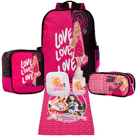 Kit Mochila Feminina de Costas Barbie Rosa com Acessórios