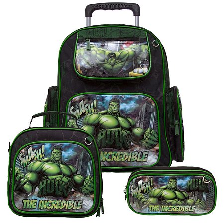 Mochila Incrivel Hulk Escolar Rodinha Kit Lancheira+Estojo