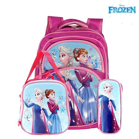 Kit Mochila Escolar Infantil Disney Elsa e Anna Frozen