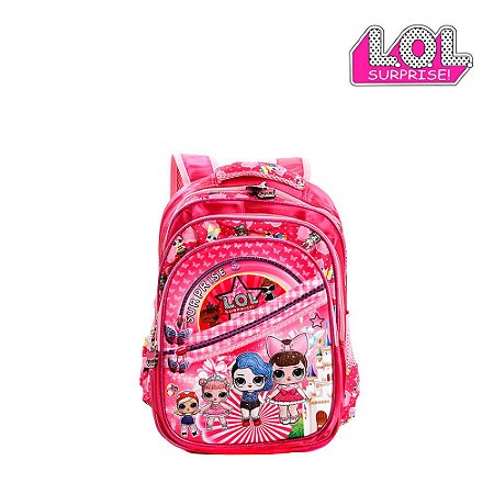 Kit Mochila Rosa Infantil 3D Escolar Lol Surprise De Costas