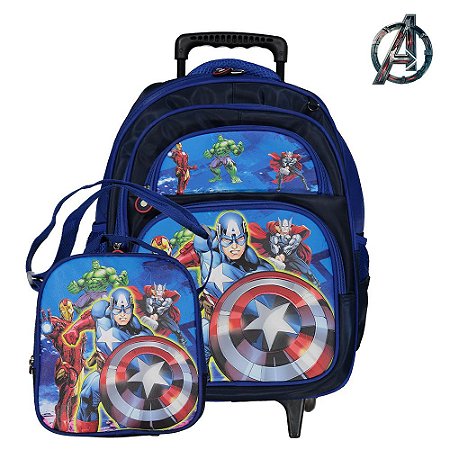 Mochila Escolar Infantil Capitão América Vingadores Rodinhas