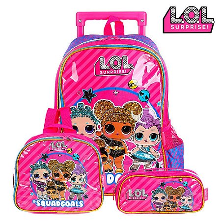 Kit Mochila Escolar Infantil LOL Squad Com Rodinhas