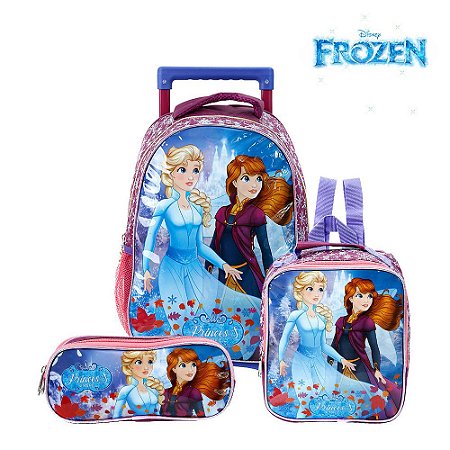 Kit Mochila Infantil Escolar Meninas Anna e Elsa Frozen