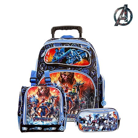 Kit Mochila Escolar Infantil Vingadores Ultimato Azul