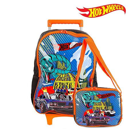 Kit Mochila Escolar Infantil Hot Wheels Com Rodinhas