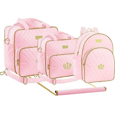 Kit Bolsa Maternidade Plike Baby Rosa com Trocador