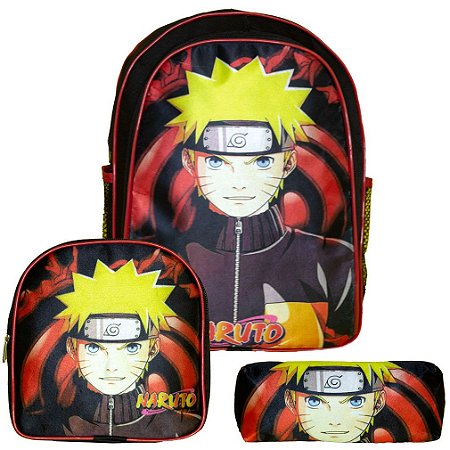 Kit Mochila De Rodinhas Grande Menino Naruto Aula + Toalha