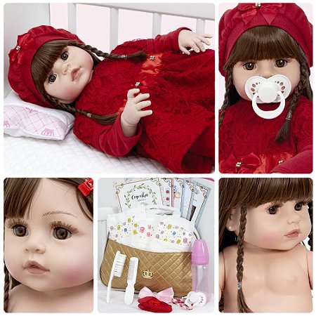 Boneca Bebe Reborn Morena Realista Pode Dar Banho + 20 Itens - Chic Outlet  - Economize com estilo!